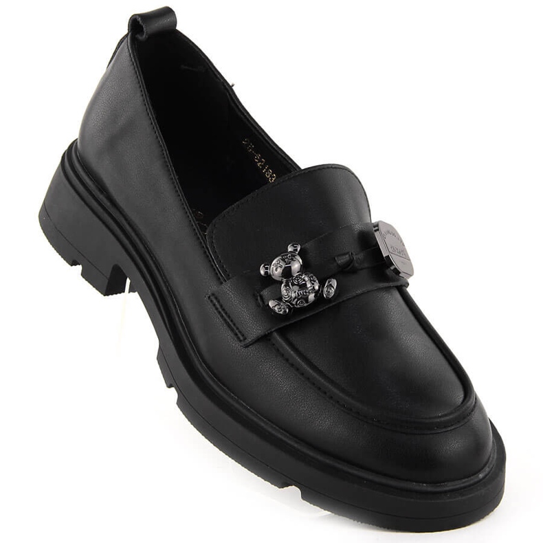 Mocasini de dama din piele cu decor, negru Vinceza 62183