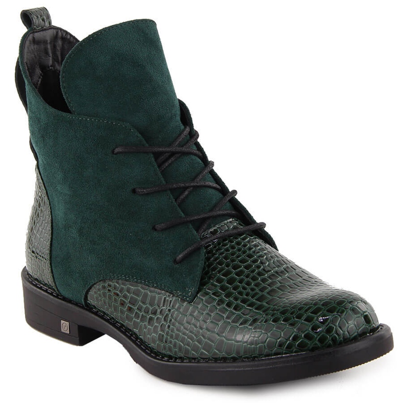 Cizme de dama cu toc plat, izolate, verde Potocki SZ12080