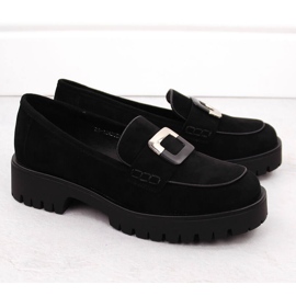 Mocasini de dama cu decor, piele intoarsa neagra Potocki 12420 negru Mocasini de dama cu decor, piele intoarsa neagra Potocki 12420 negru
