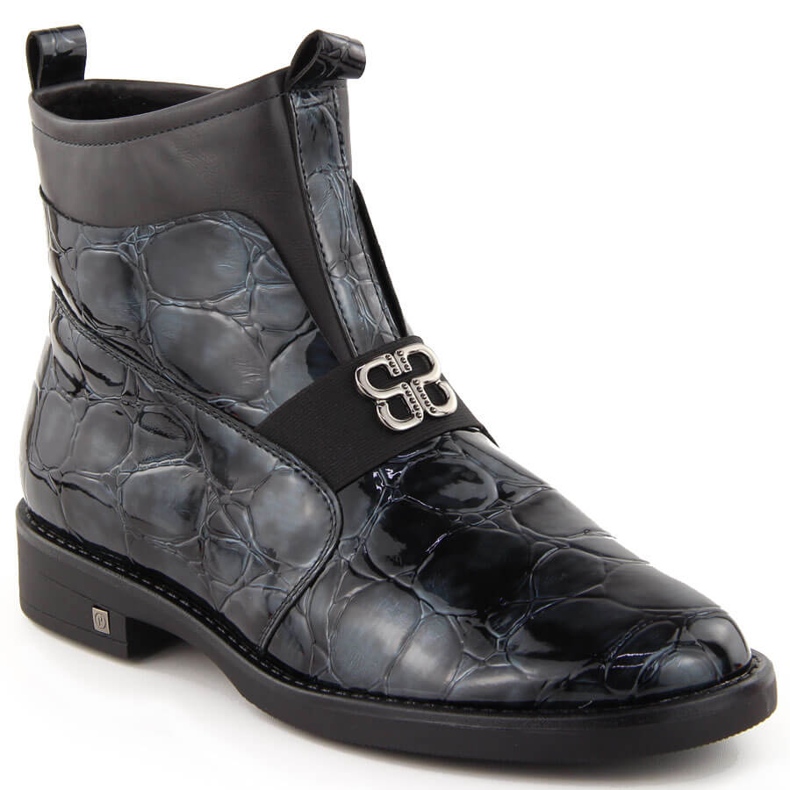 Botine de dama din piele lacuita, neagra, Potocki 12544 negru