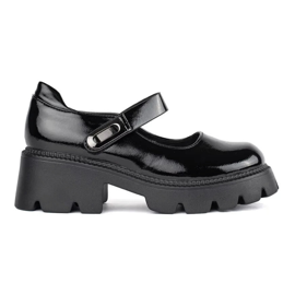 Pantofi de dama cu platforma din piele lacuita neagra negru