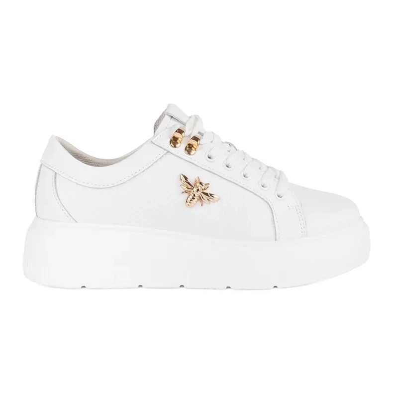 Tenisi albi cu platforma din piele