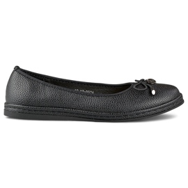 Balerini de dama de culoare neagra cu brant din piele, pantofi confortabili de dama negru