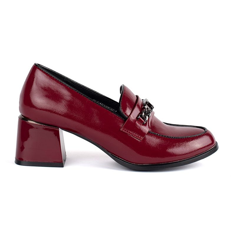 Pantofi cu toc de damă din piele lacuită de culoare burgundy roșu