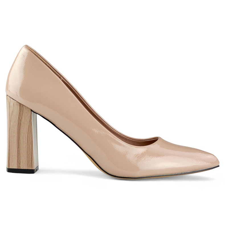Pompe cu toc înalt bej patentat, cu branț din piele Pompe cu toc înalt bej patentat, cu branț din piele