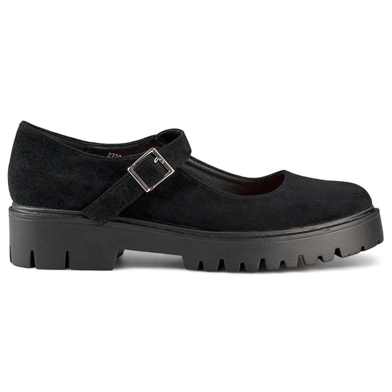 Pantofi de dama de piele intoarsa neagra cu inchidere cu catarama negru