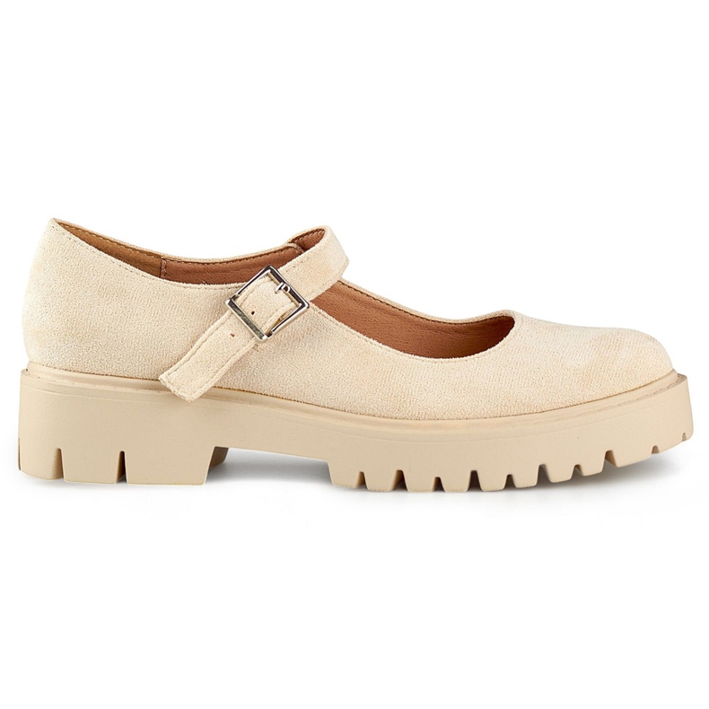 Pantofi dama de piele intoarsa bej cu inchidere cu catarama