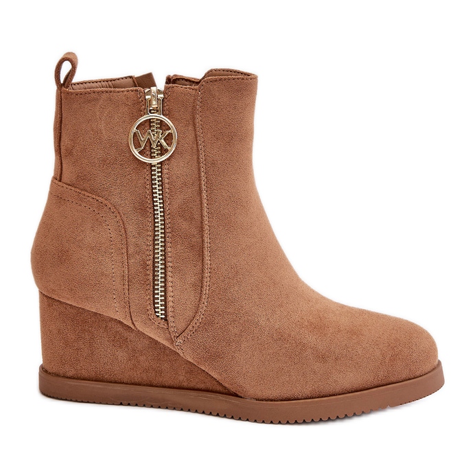 Cizme izolate cu pană cu fermoar decorativ, Eco Suede Camel Leretha maro