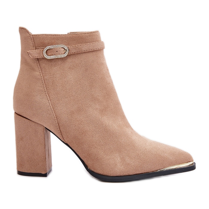Botine izolante de dama cu varf ascutit pe toc inalt, Beige Laoreina bej