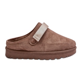 Flip-flops de damă căptușiți cu blană pe platformă, maro Azida bej