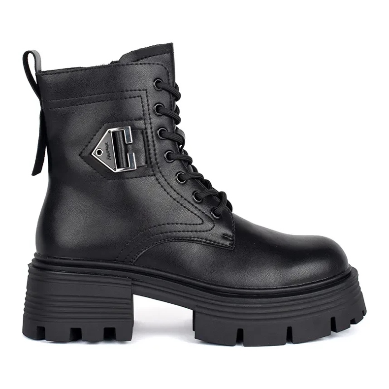 Cizme negre din piele cu talpa groasa negru