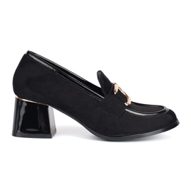 Pantofi de dama din piele intoarsa cu toc gros negru Pantofi de dama din piele intoarsa cu toc gros negru