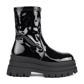 Botine negre patentate pe platformă înaltă negru