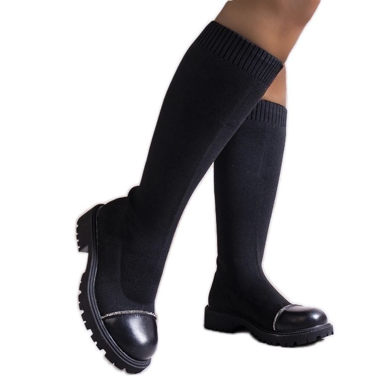 Cizme negre decorate cu zirconi Sayega negru