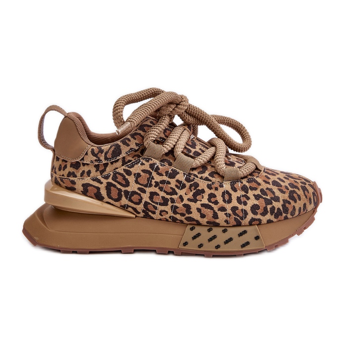 Pantofi de damă din piele intoarsa pe platforma cu sireturi groase leopard Artiker 55C0135 maro