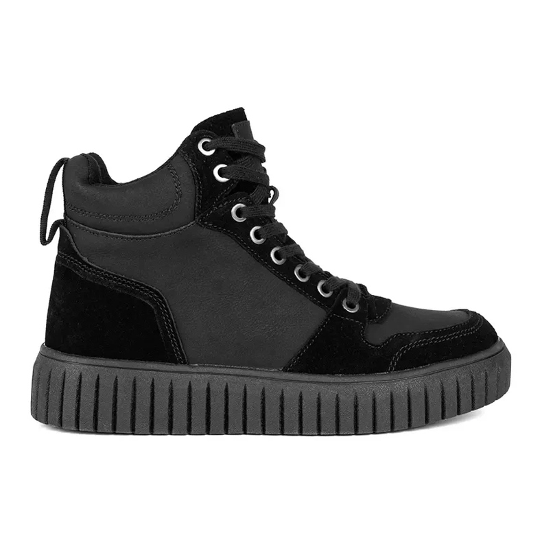 Cizme negre din piele naturala cu talpa groasa in relief negru