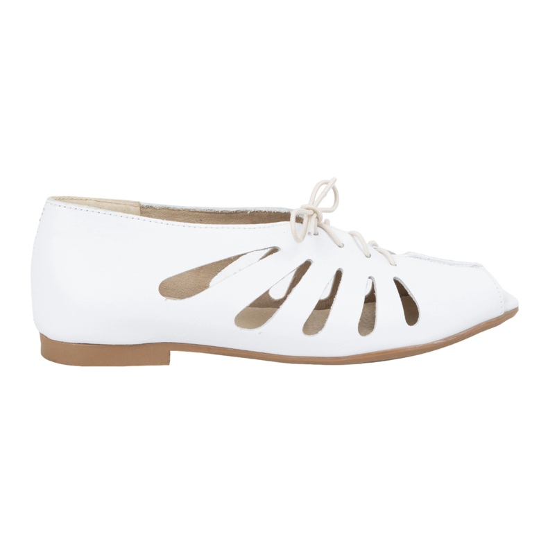 Exquisite Balerini ajurati din piele de dama 1444EX Alb