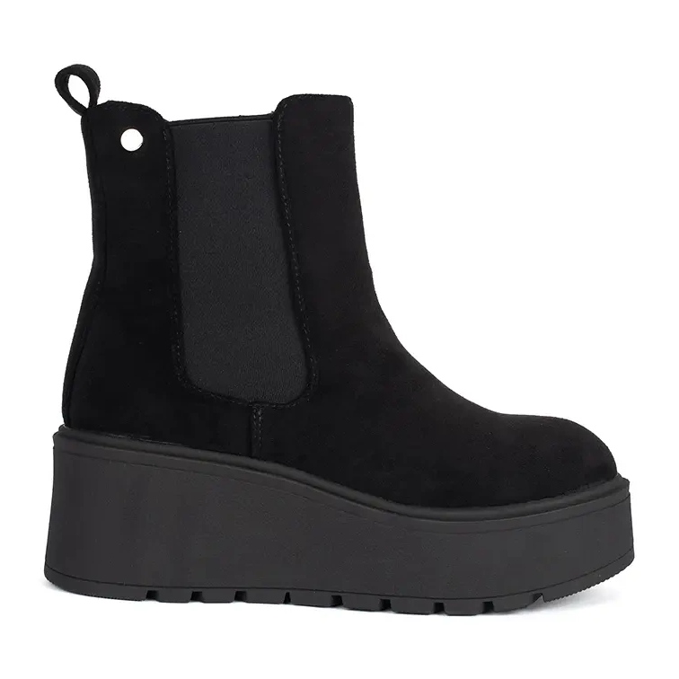 Cizme Chelsea din piele intoarsa neagra cu pene negru