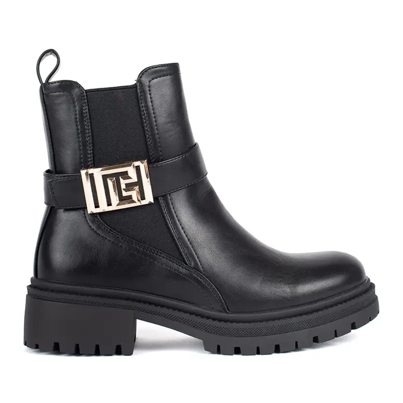 Seastar Botine clasice negre cu curea decorativă negru