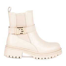 Seastar Botine clasice crem cu curea decorativă bej