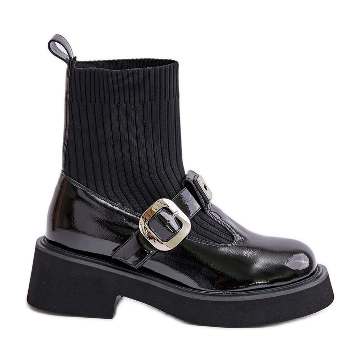 S.Barski Botine din piele lac cu șosetă și cataramă, slip-on MR880-076, negru S.Barski Botine din piele lac cu șosetă și cataramă, slip-on MR880-076, negru