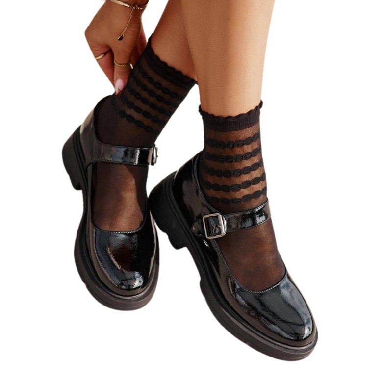 Pantofi de dama din piele lacuita cu curea, Black Vinceza 62179 negru