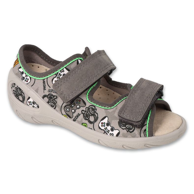 Papuci copii Befado cu velcro, inserție din piele 063X021, gri