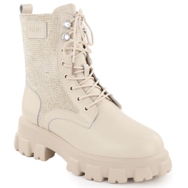 Botine de dama din piele cu strasuri, bej Goe OO2N4108