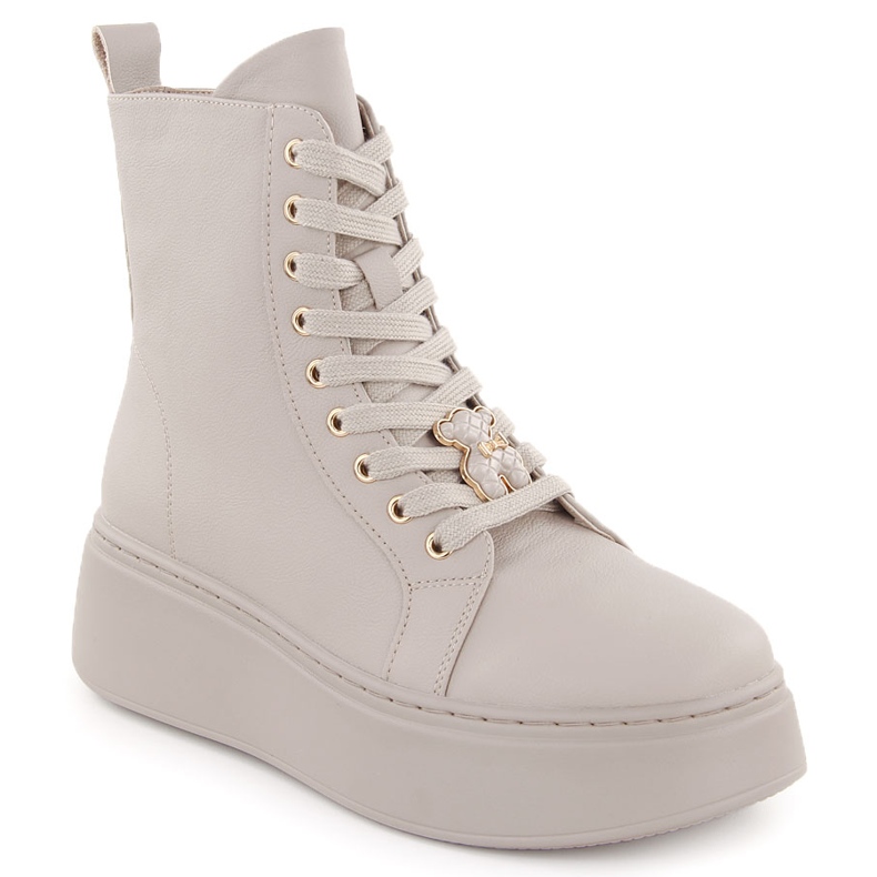 Botine din piele bej pe platformă cu ursuleț Vinceza 66701