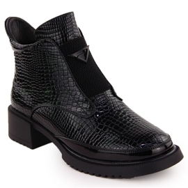 Botine dama lacuite crocodil, negru si verde, Filippo DBT6663
