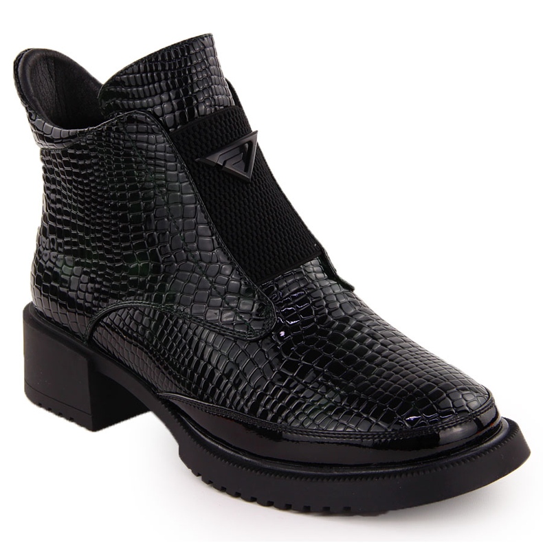 Botine dama lacuite crocodil, negru si verde, Filippo DBT6663