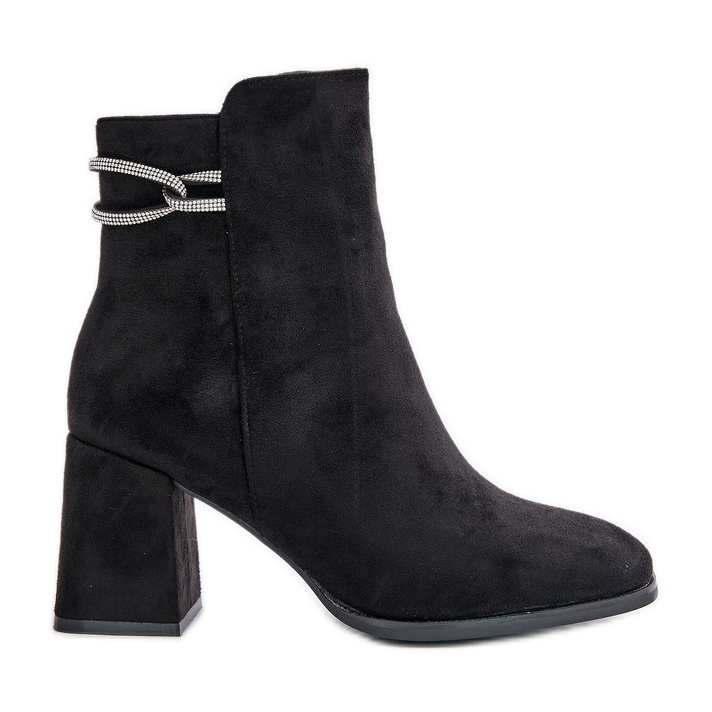 Botine izolate de damă cu toc înalt, piele de căprioară ecologică, Saivia neagră negru Botine izolate de damă cu toc înalt, piele de căprioară ecologică, Saivia neagră negru