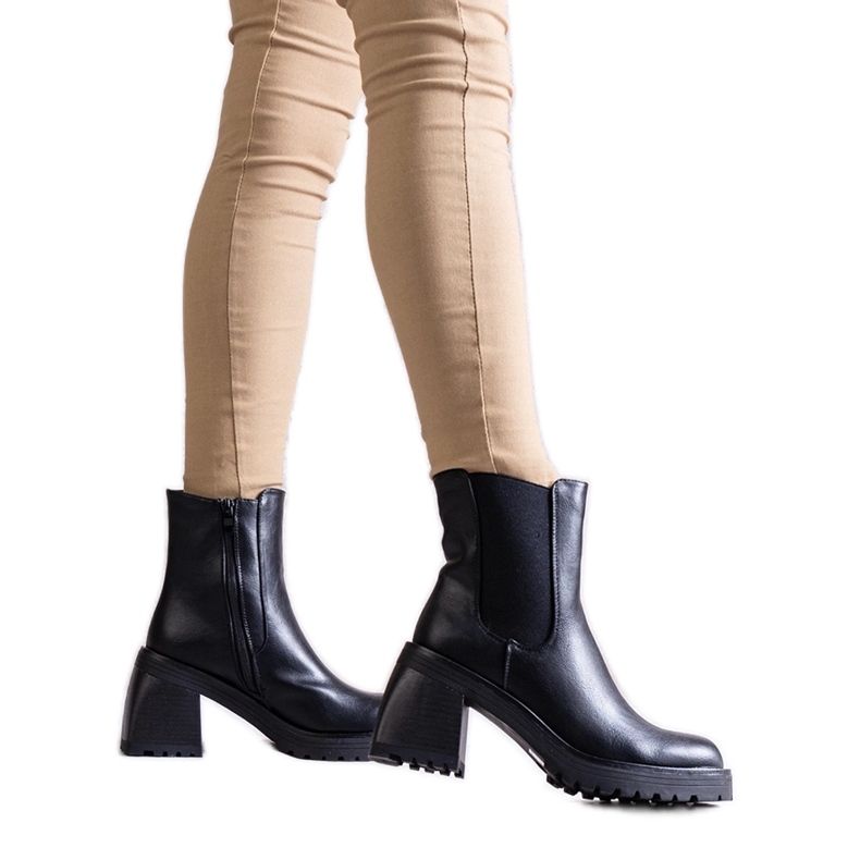 Botine de dama negre din piele ecologica Ariane negru