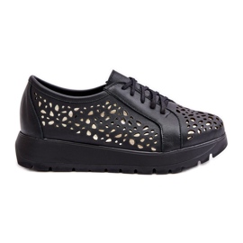 Zazoo 2973 Pantofi cu platformă din piele cu model ajurat, negru Zazoo 2973 Pantofi cu platformă din piele cu model ajurat, negru