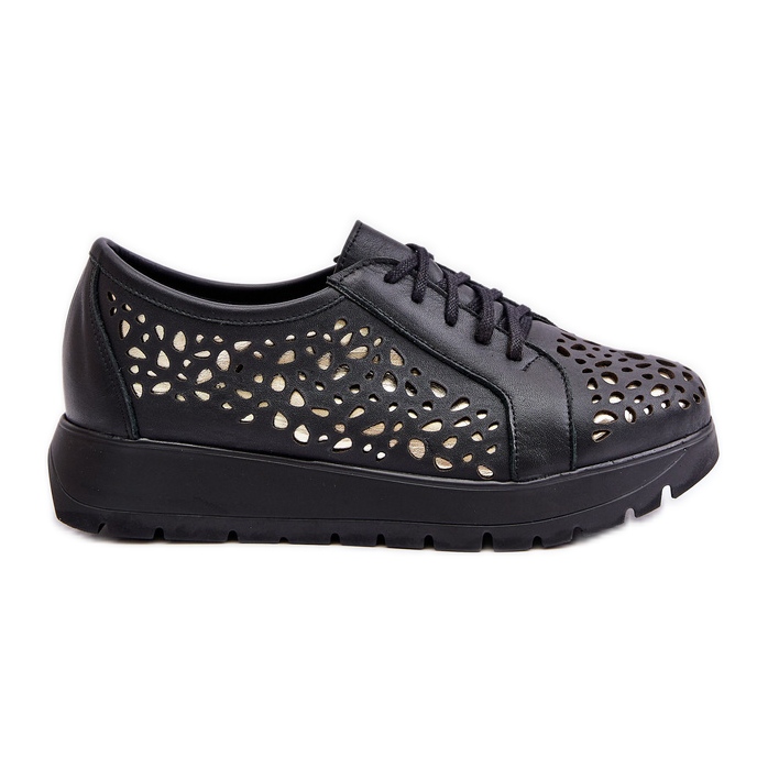 Zazoo 2973 Pantofi cu platformă din piele cu model ajurat, negru Zazoo 2973 Pantofi cu platformă din piele cu model ajurat, negru