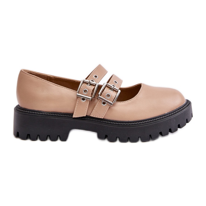 Pantofi de dama cu bretele din piele ecologica, Bej Terione Pantofi de dama cu bretele din piele ecologica, Bej Terione