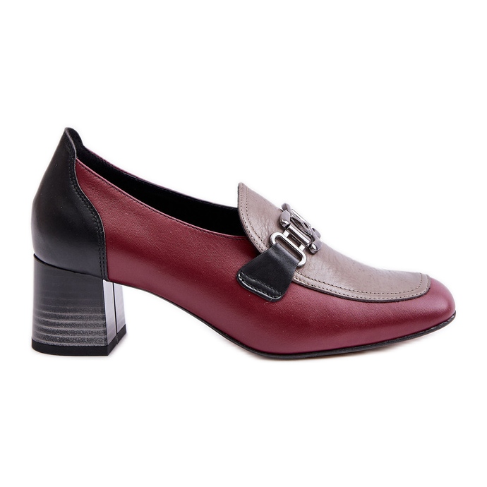 Pompi De Piele Toc Inalt Cu Decorat Auriu Laura Messi 2861 Burgundy roșu