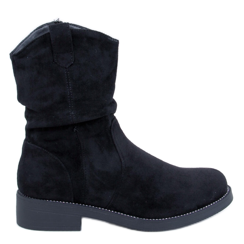 Botine plate Vashtis din piele intoarsa neagra negru