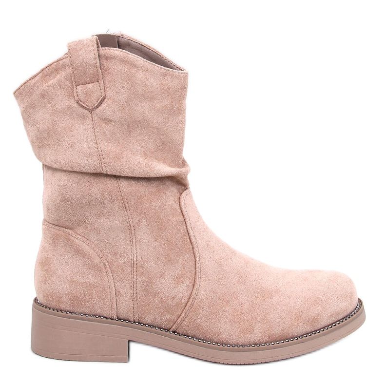 Botine plate Vashtis din piele intoarsa kaki bej