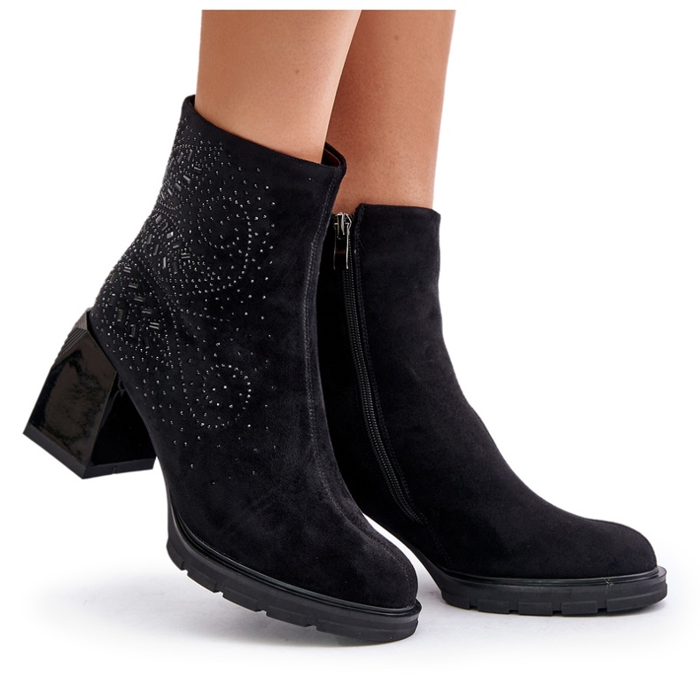 S.Barski Cizme izolate de damă cu toc înalt cu decorare D&amp;A MR880-130 negru