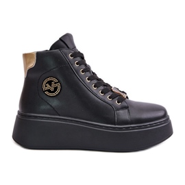 Pantofi de damă înalți din piele pe platformă Vinceza 66707 Negru