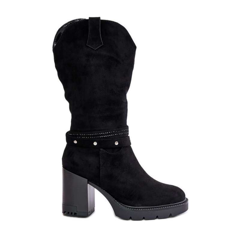 Jezzi Cizme de damă cu toc înalt la jumătatea gambei, Ivanelis negru