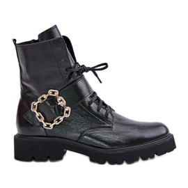 Botine Zazoo 2951 din piele lacuita cu catarama decorativa, neagra negru Botine Zazoo 2951 din piele lacuita cu catarama decorativa, neagra negru