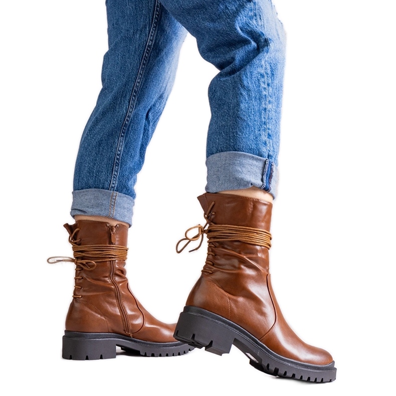 Botine maro din piele ecologica Sahera