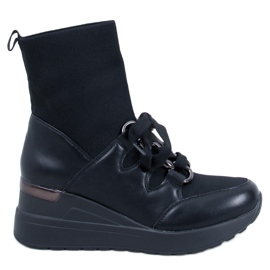 Botine Kaye Black cu pană cu partea superioară elastică negru Botine Kaye Black cu pană cu partea superioară elastică negru