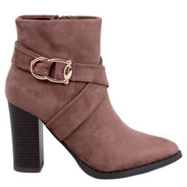 Botine cu toc inalt Janisa Khaki maro