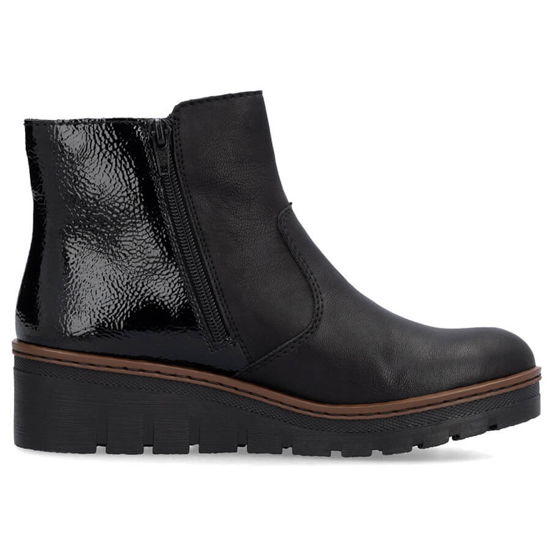 Botine confortabile de damă, negre, lacuite, Rieker X9150-00 negru