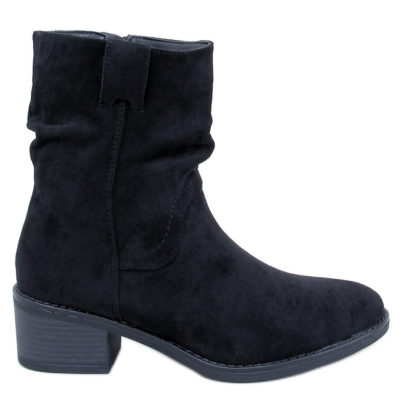 Botine Raney de piele intoarsa neagra cu toc joase negru