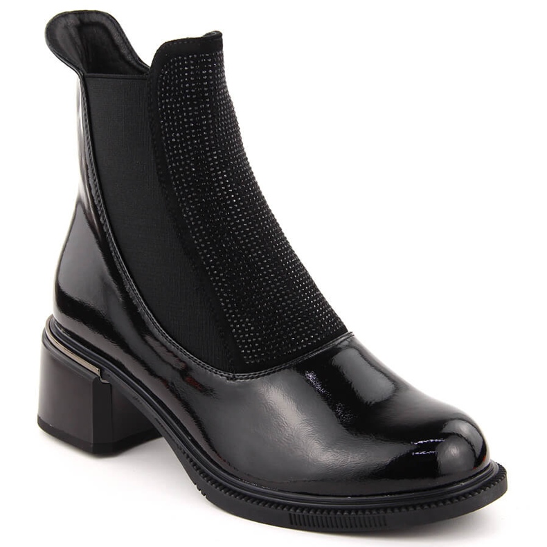 Botine de dama lacuite negre Vinceza cu zirconiu cubic negru