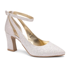 BUTDAM Silver Mila sclipici, pantofi stabili, cu o curea în jurul gleznei argint BUTDAM Silver Mila sclipici, pantofi stabili, cu o curea în jurul gleznei argint